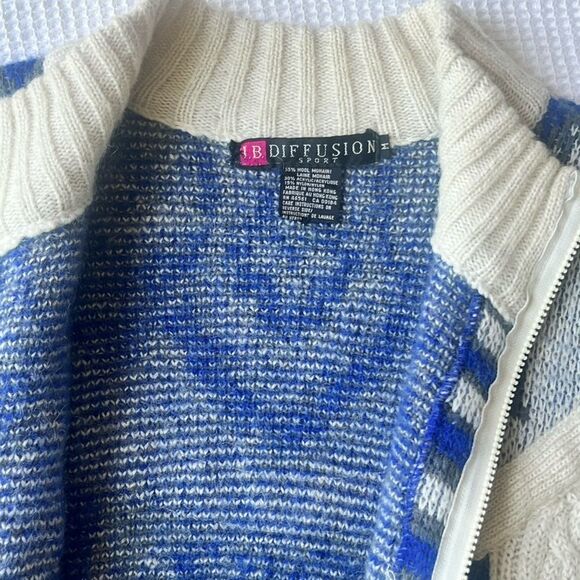 I.B. Diffusion Vintage Unique Wool Mohair Blend Blue Cream Cardigan Sweater SZ M - Picture 7 of 14